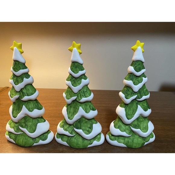 Department 56 Ceramic 8” Christmas tree snow Star Village Accessories, Set Of 3 - Picture 5 of 6